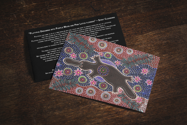 'Platypus Dreaming with Purple Moon and Pink Lotus flowers' Aboriginal Art A6 Story PostCard Single by Mirree